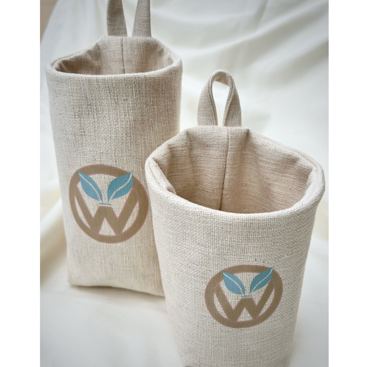 Hanging fabric baskets Natural with VW logo