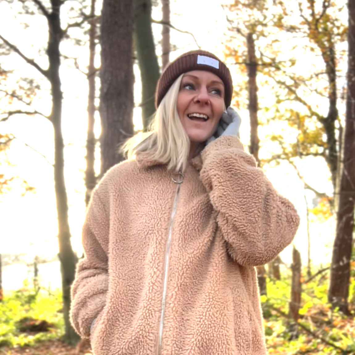 ribbed walnut colour beanie with embroidered shedub club