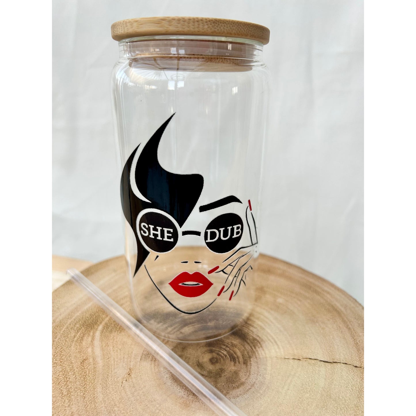 Shedub Logo glass can