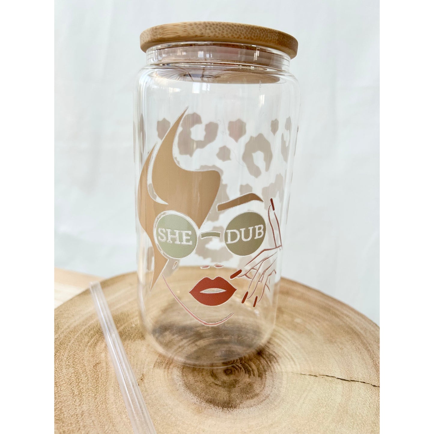 Shedub logo with leopard print